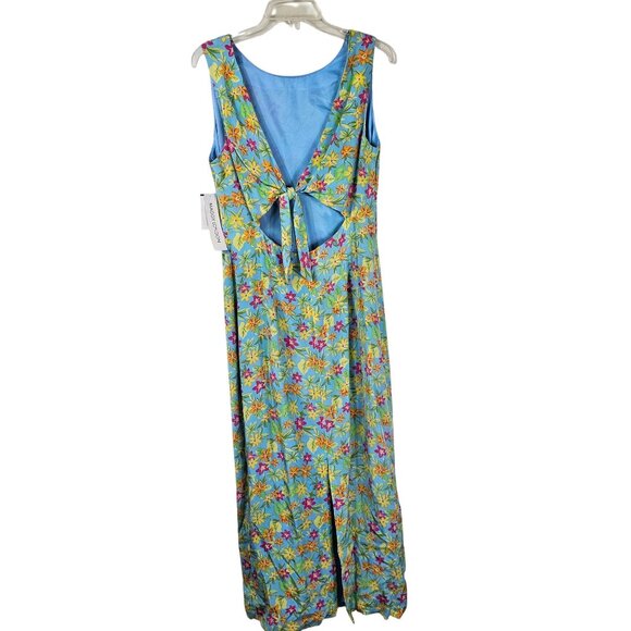 Maggy London Silk Vibrant Floral Maxi Dress 14 Sleeveless Back Cutout Tie Detail - Picture 2 of 11